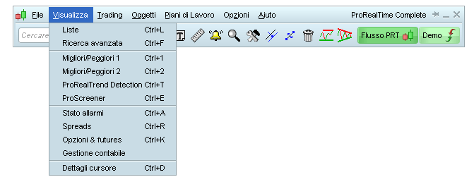 barra menu prorealtime