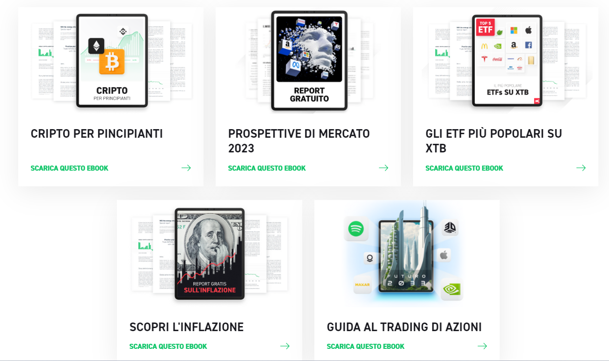 Alcuni degli ebook di trading offerti da XTB ai propri iscritti