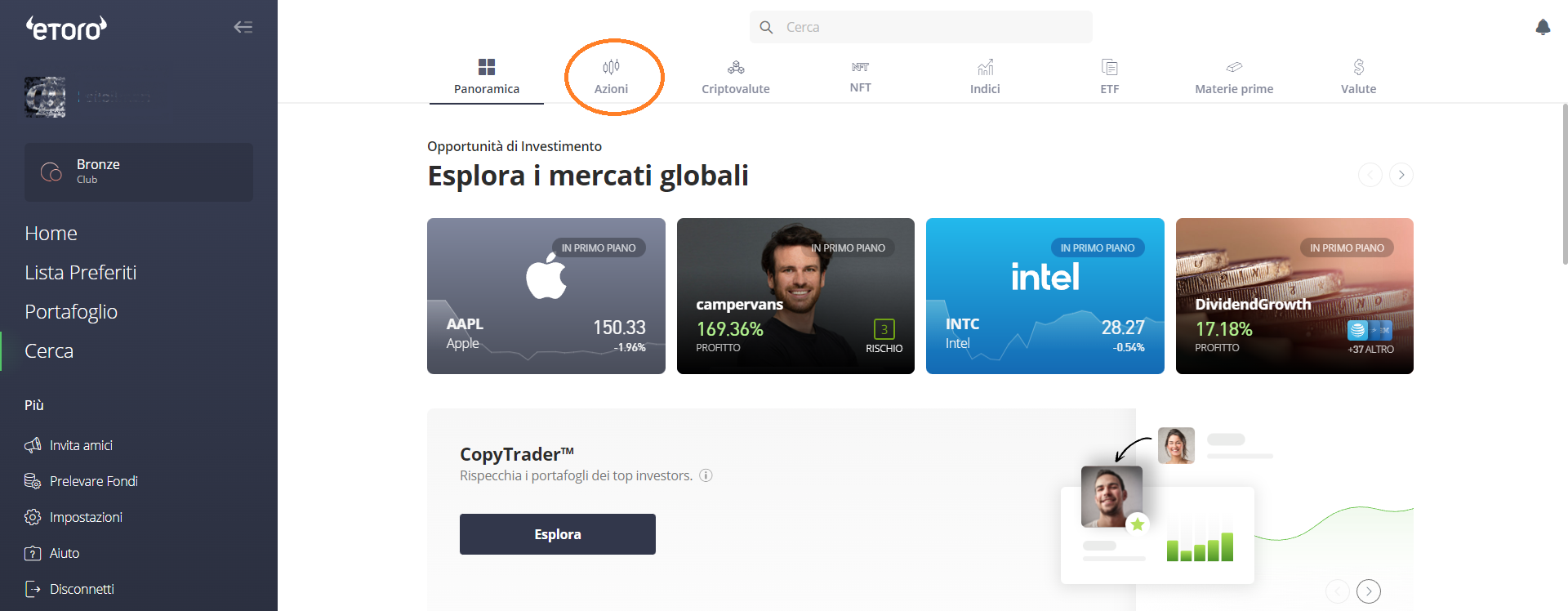 eToro Demo Azioni