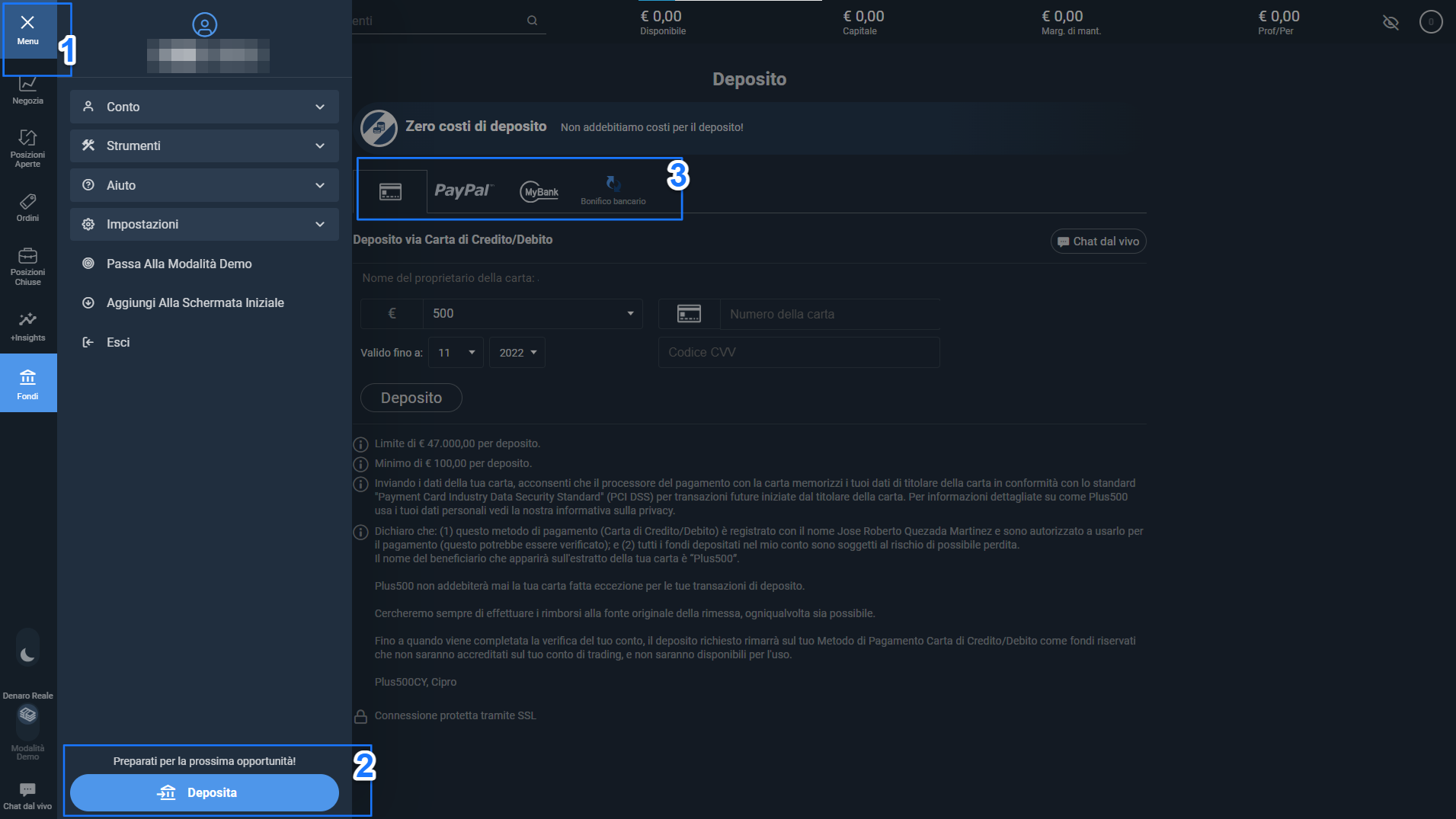 Passi da seguire per Plus500 deposito minimo