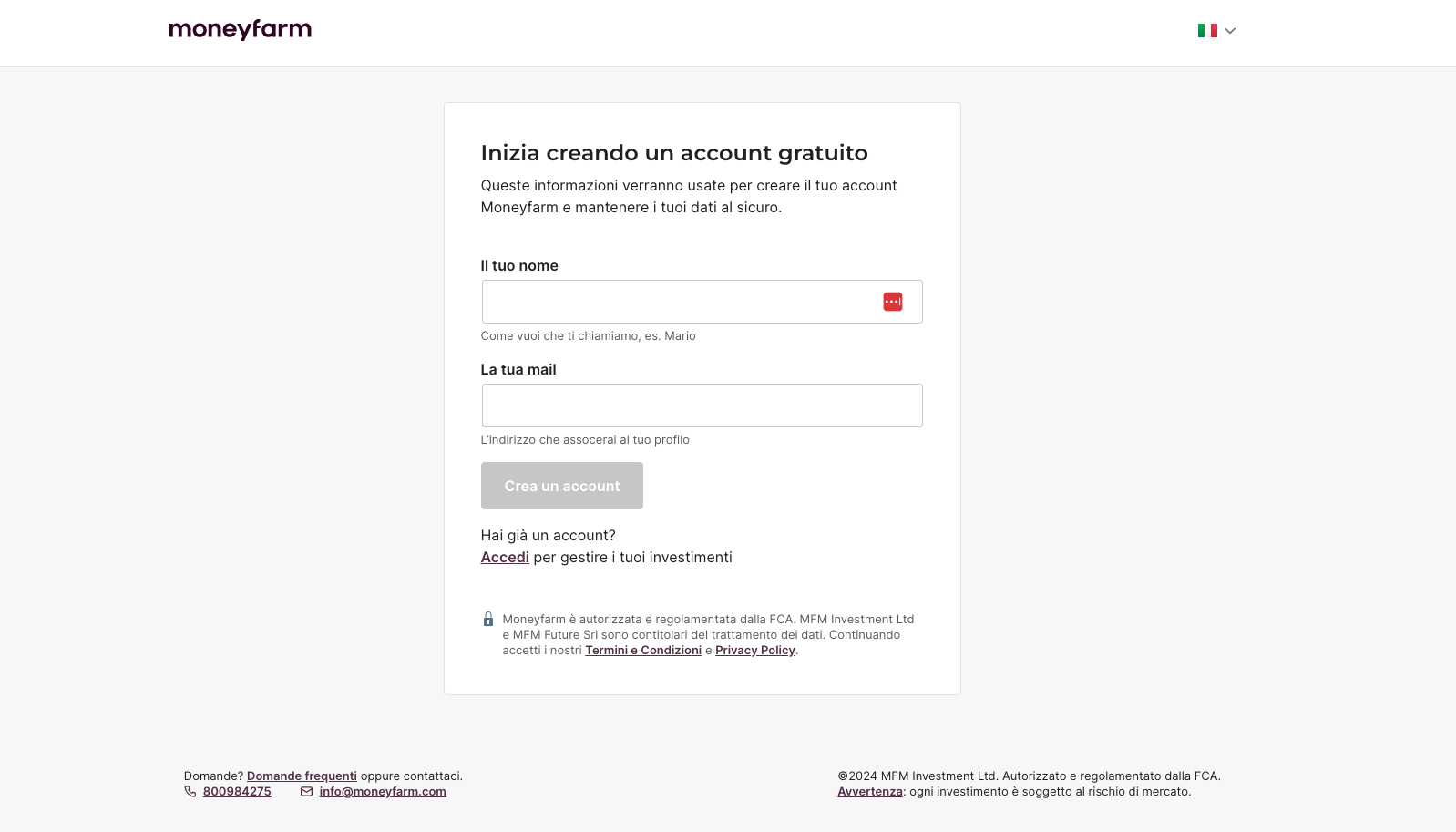 registrazione conto titoli moneyfarm