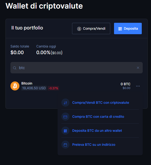 Esempio di compra BTC con NagaX attraverso carta di credito o altre cripto