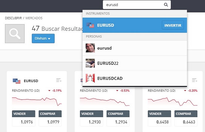selezionare eurusd etoro